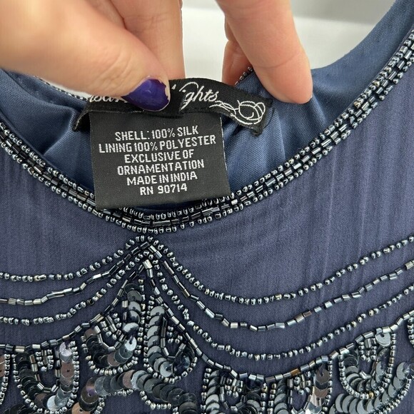 PISARRO NIGHTS Navy Blue Silk Beaded Sequin Cocktail Mother Of The Bride Dress 6 - Picture 8 of 8